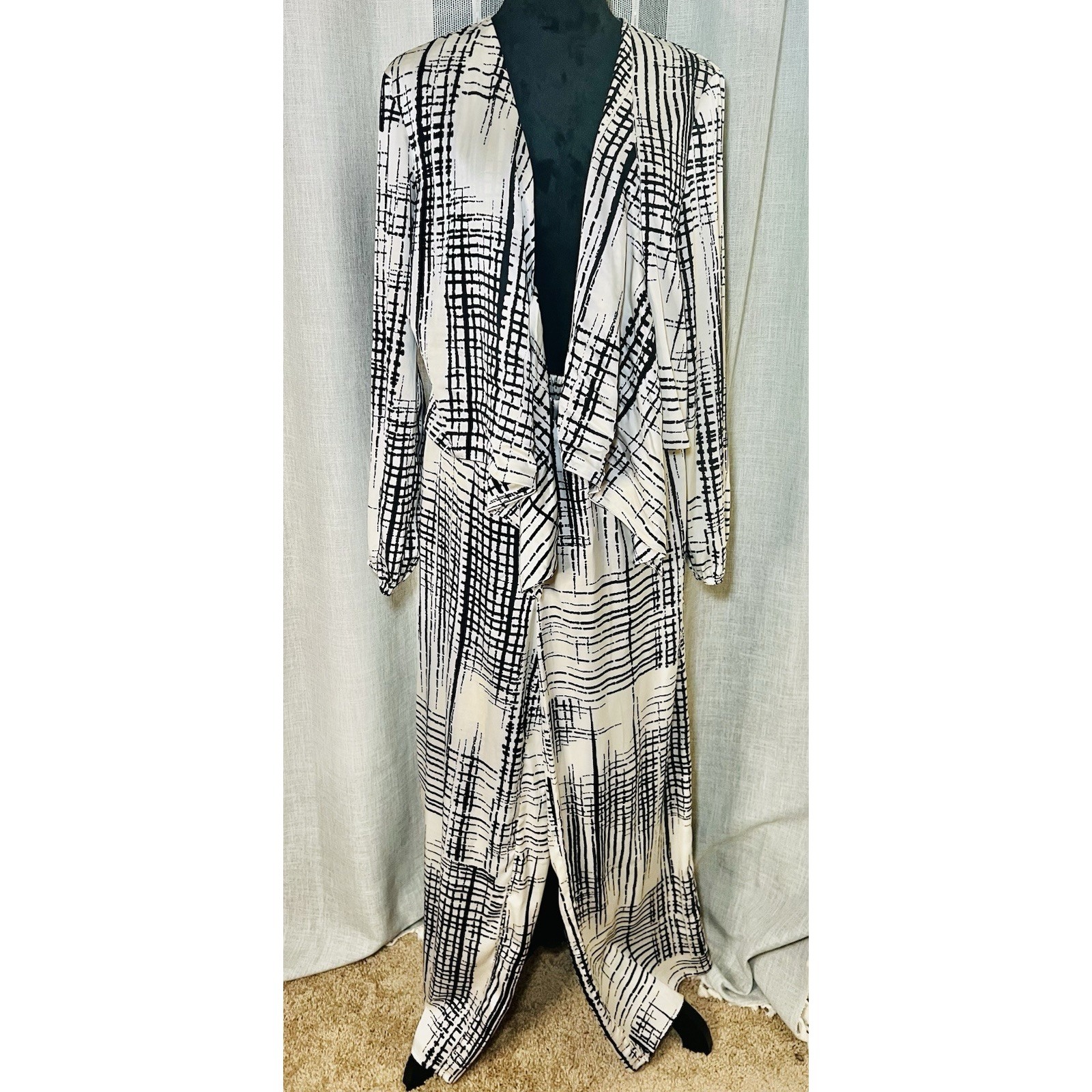 Js71 - 2 Piece Set - Hanson Pants Black White - Resort Coastal Travel Minamalist